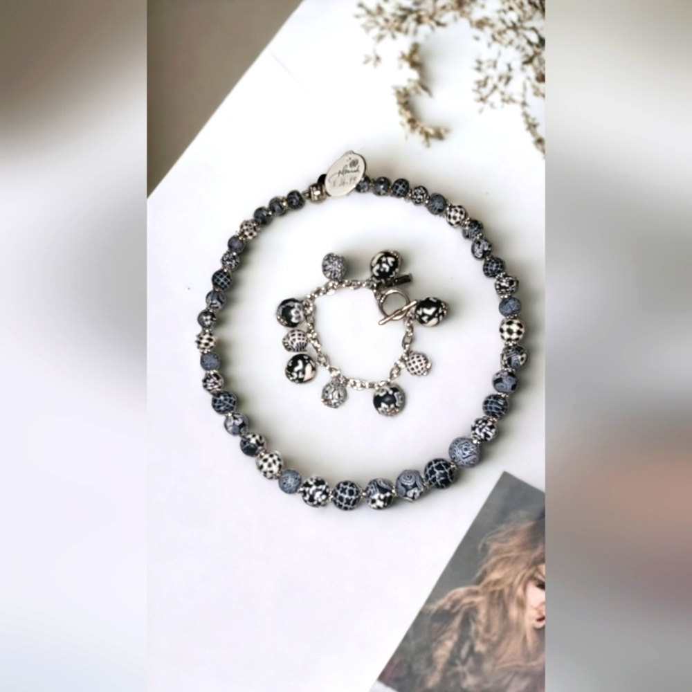 Clay Beaded Necklace & Bracelet Set